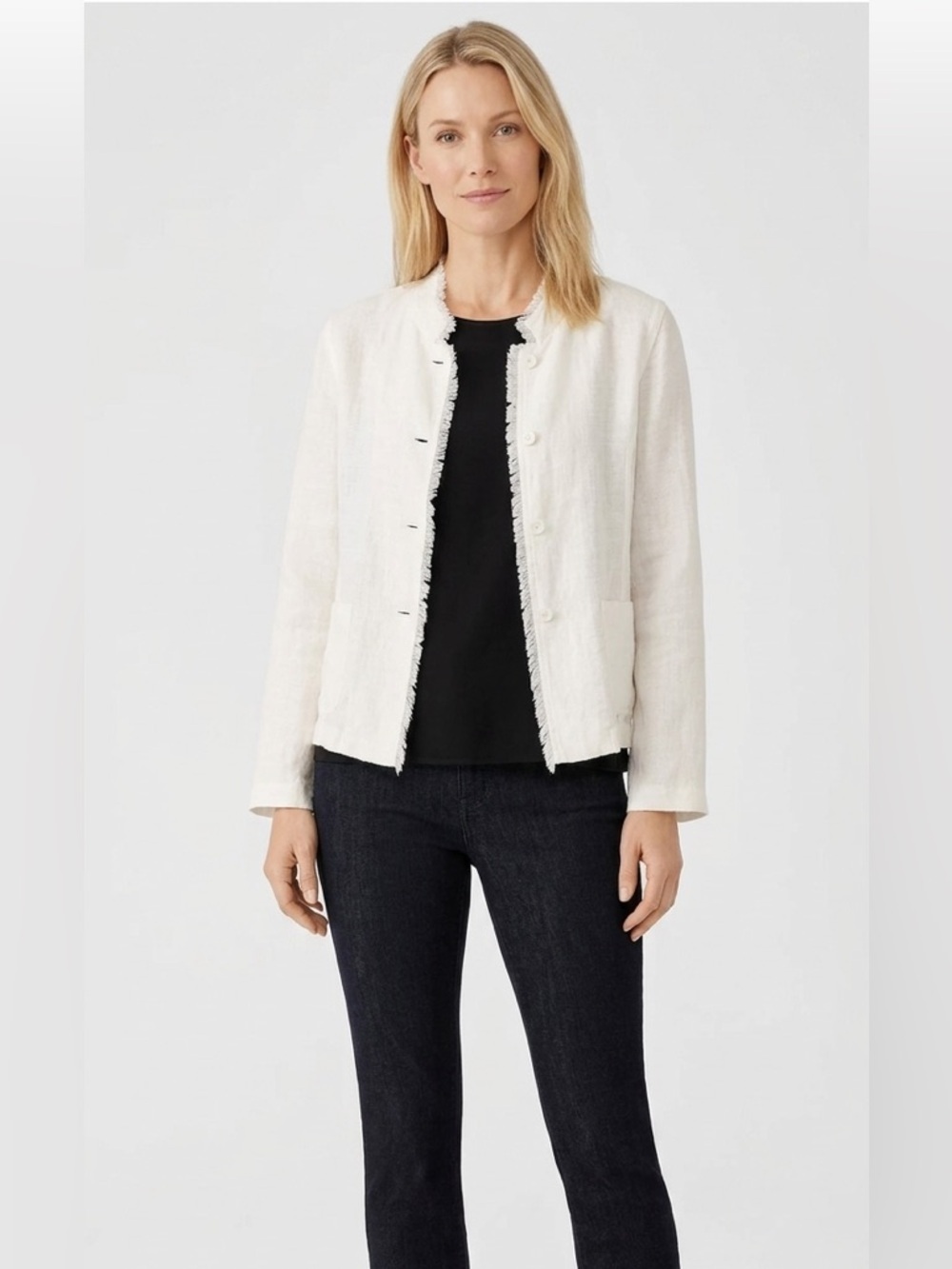 Eileen Fisher small white Irish linen jacket